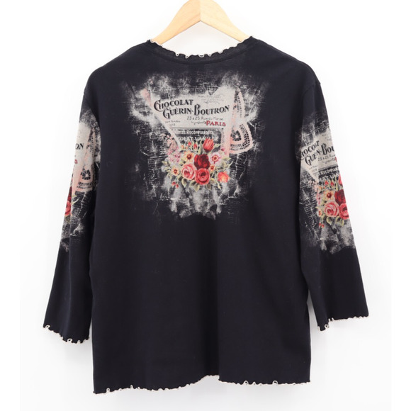 Vintage Jess & Jane Top Sz XL Black Chocolate Rhinestone Bedazzled Whimsy Y2K - Picture 2 of 6